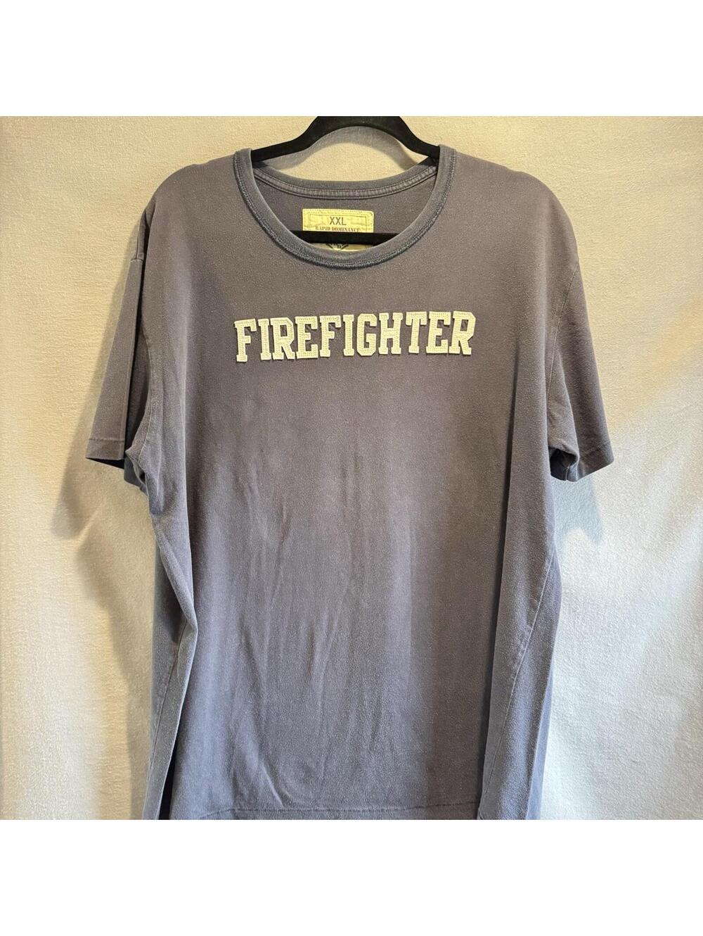 Rapid Dominance FIREFIGHTER Vintage Fit T Shirt Mens XXL Gray Felt Appliqué Tee